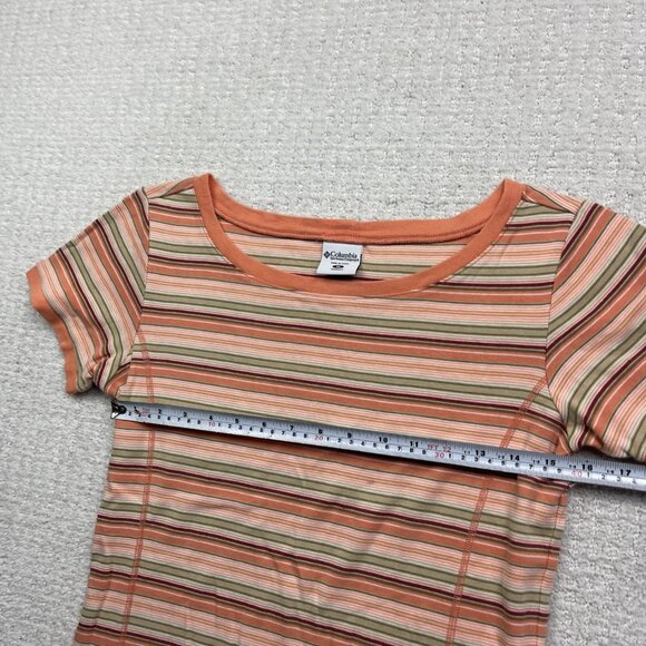Columbia Retro Striped T-Shirt Women’s Sz M Salmon Pink Boho Outdoor Casual Top - Picture 7 of 14